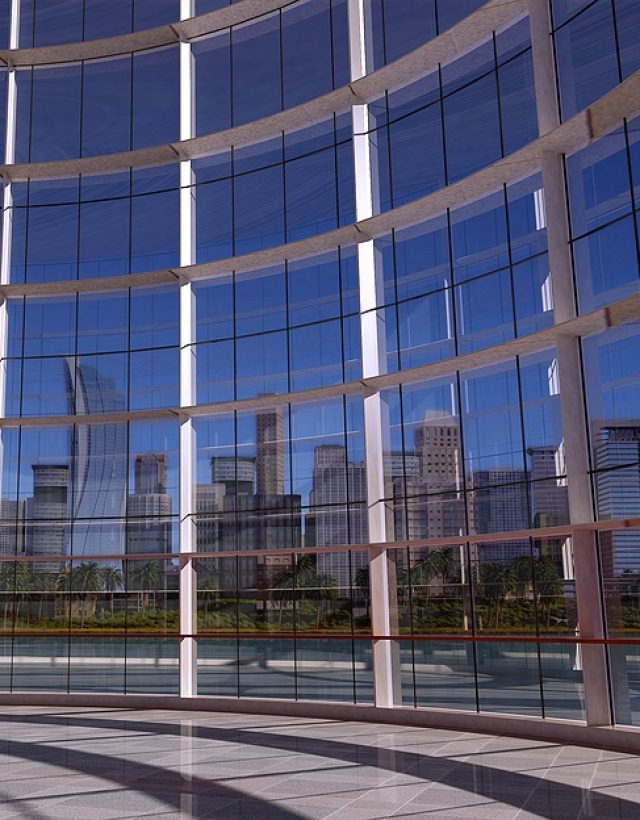 Modern Building. View of the city in the window