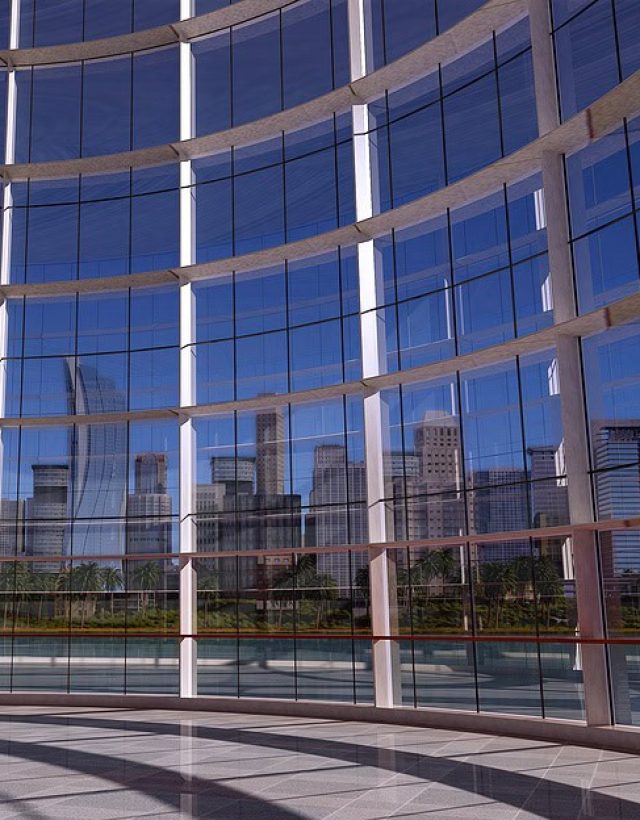 Modern Building. View of the city in the window